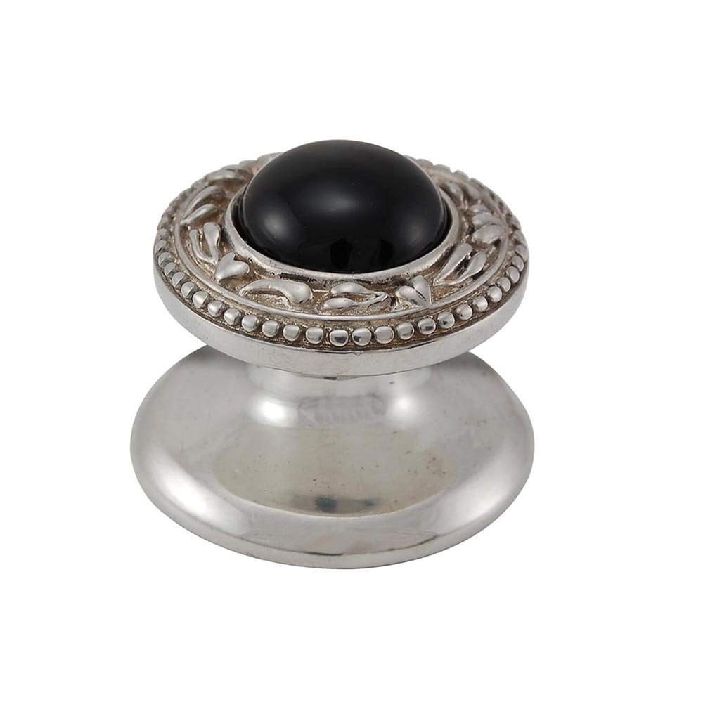 Vicenza Hardware Round Gem Stone Knob San Michele in Polished Silver with Black Onyx Insert