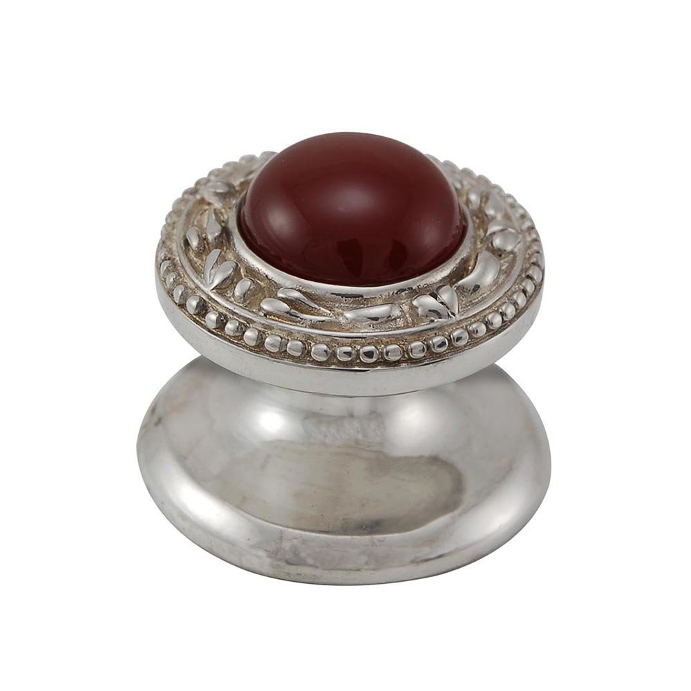 Vicenza Hardware Round Gem Stone Knob San Michele in Polished Silver with Carnelian Insert