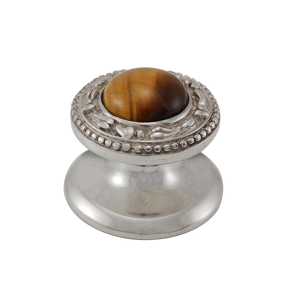 Vicenza Hardware Round Gem Stone Knob San Michele in Polished Silver with Tigers Eye Insert