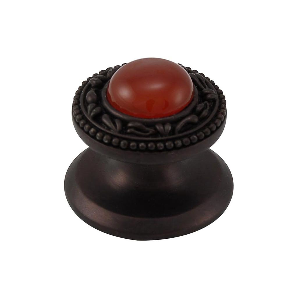 Vicenza Hardware Round Gem Stone Knob San Michele in Oil Rubbed Bronze with Carnelian Insert