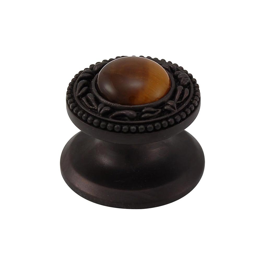 Vicenza Hardware Round Gem Stone Knob San Michele in Oil Rubbed Bronze with Tigers Eye Insert