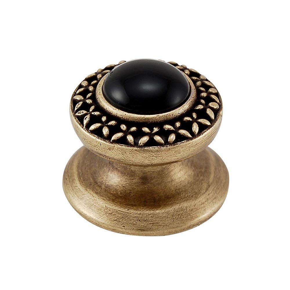 Vicenza Hardware Round Gem Stone Knob Design 4 in Antique Brass with Black Onyx Insert