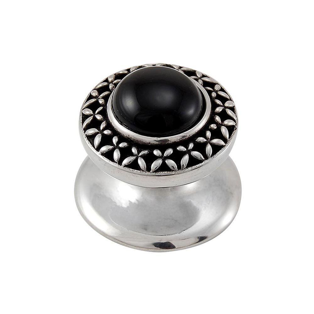 Vicenza Hardware Round Gem Stone Knob Design 4 in Antique Silver with Black Onyx Insert