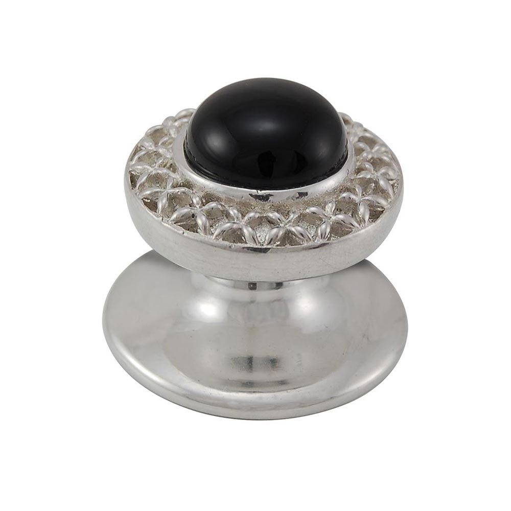 Vicenza Hardware Round Gem Stone Knob Design 4 in Polished Silver with Black Onyx Insert