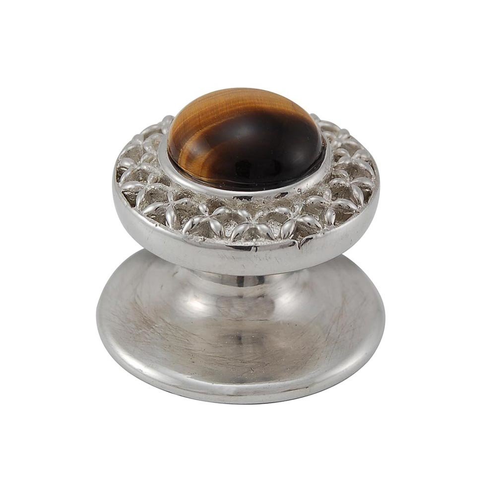 Vicenza Hardware Round Gem Stone Knob Design 4 in Polished Silver with Tigers Eye Insert
