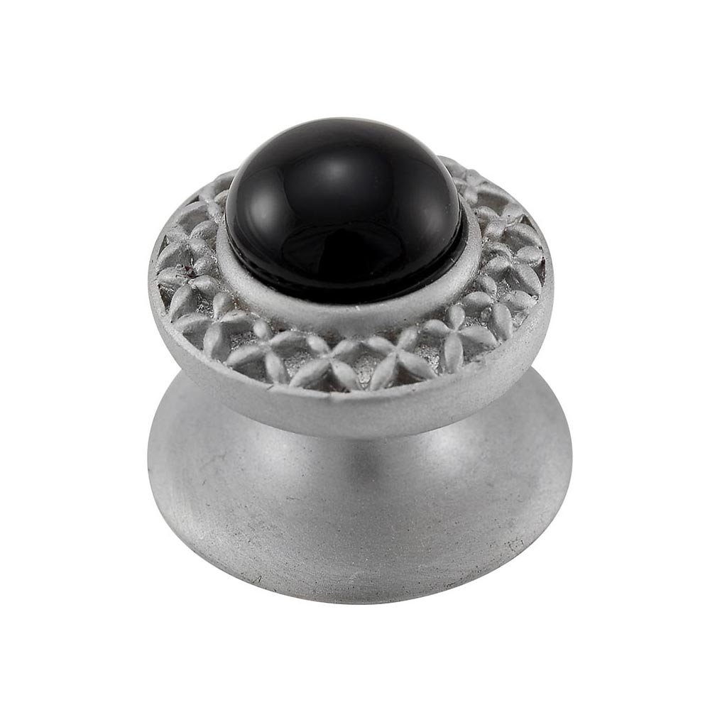Vicenza Hardware Round Gem Stone Knob Design 4 in Satin Nickel with Black Onyx Insert