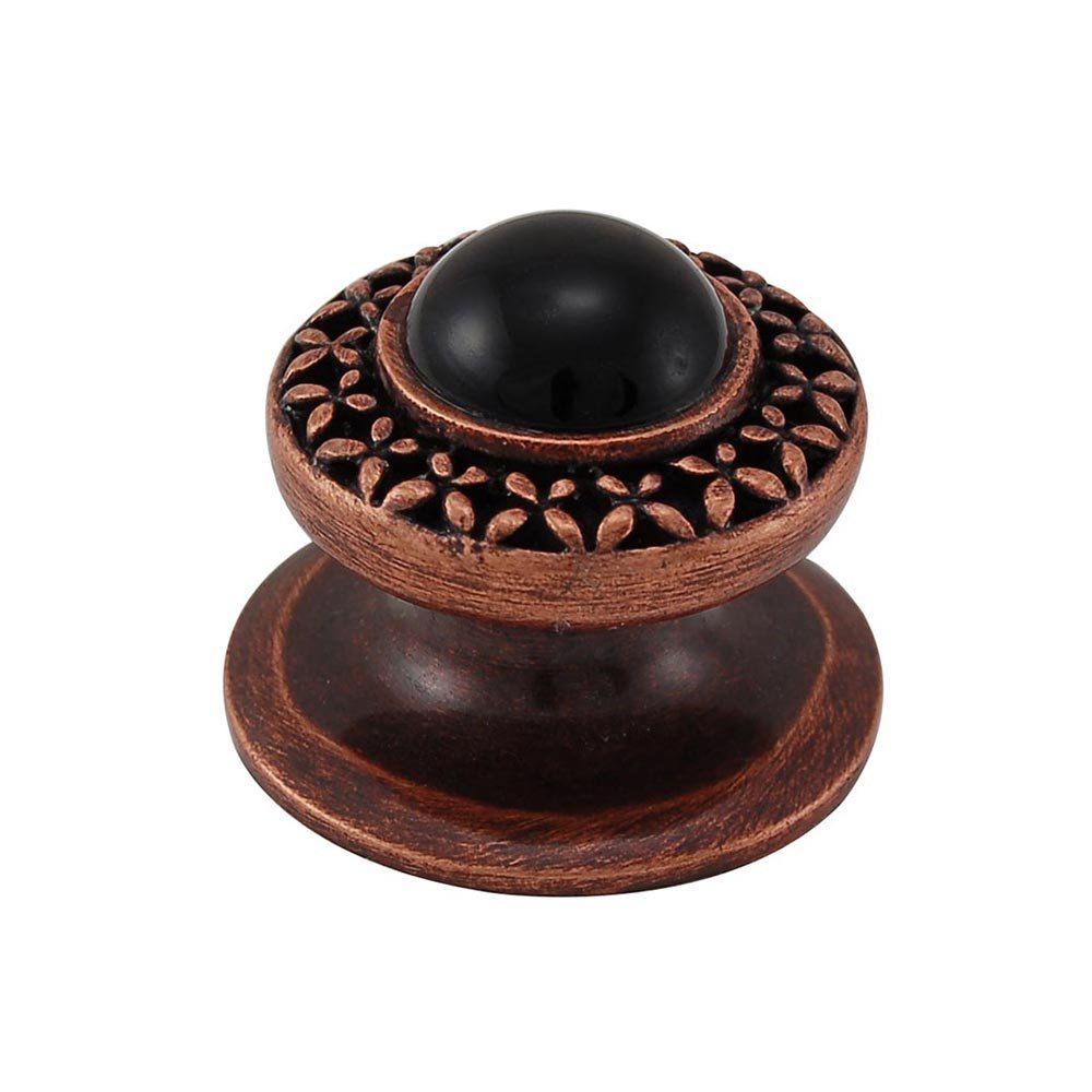 Vicenza Hardware Round Gem Stone Knob Design 4 in Antique Copper with Black Onyx Insert