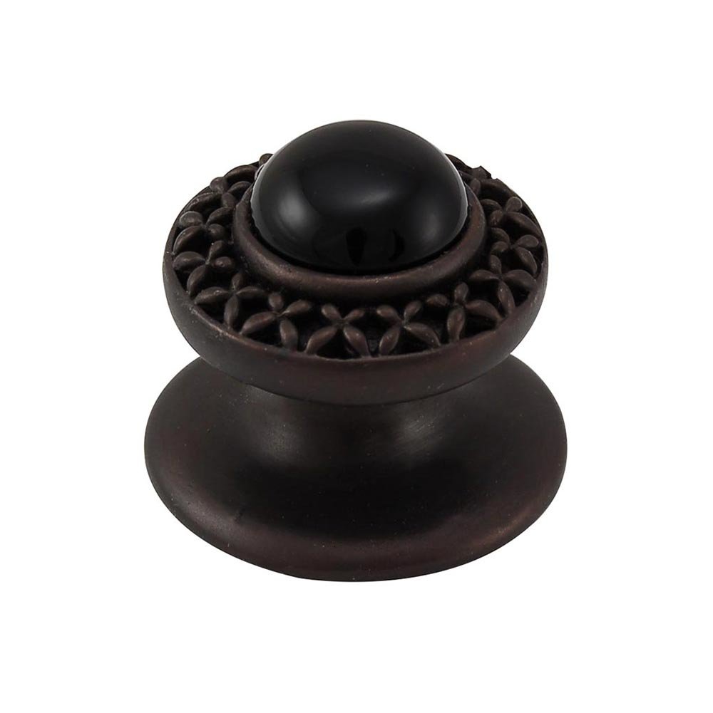 Vicenza Hardware Round Gem Stone Knob Design 4 in Oil Rubbed Bronze with Black Onyx Insert