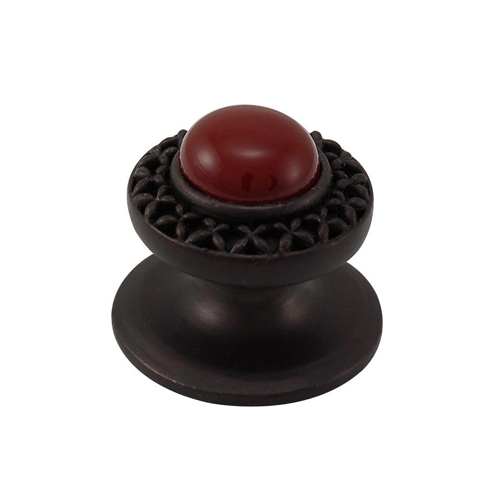 Vicenza Hardware Round Gem Stone Knob Design 4 in Oil Rubbed Bronze with Carnelian Insert