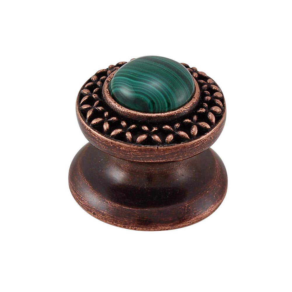 Vicenza Hardware Round Gem Stone Knob Design 4 in Antique Copper with Malachite Insert
