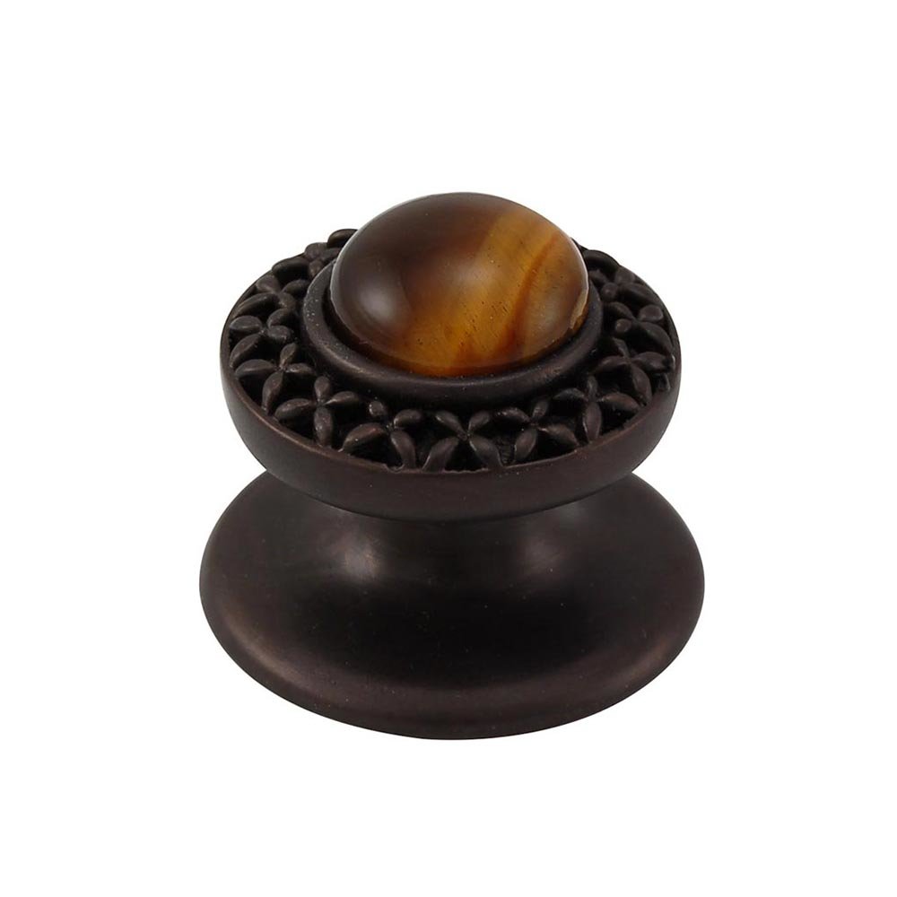 Vicenza Hardware Round Gem Stone Knob Design 4 in Oil Rubbed Bronze with Tigers Eye Insert