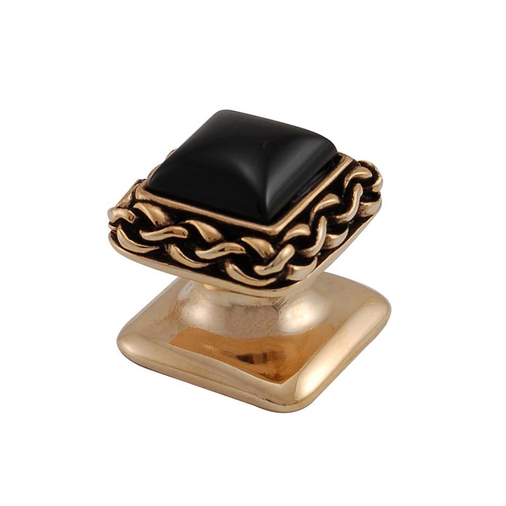 Vicenza Hardware Square Gem Stone Knob Design 2 in Antique Gold with Black Onyx Insert