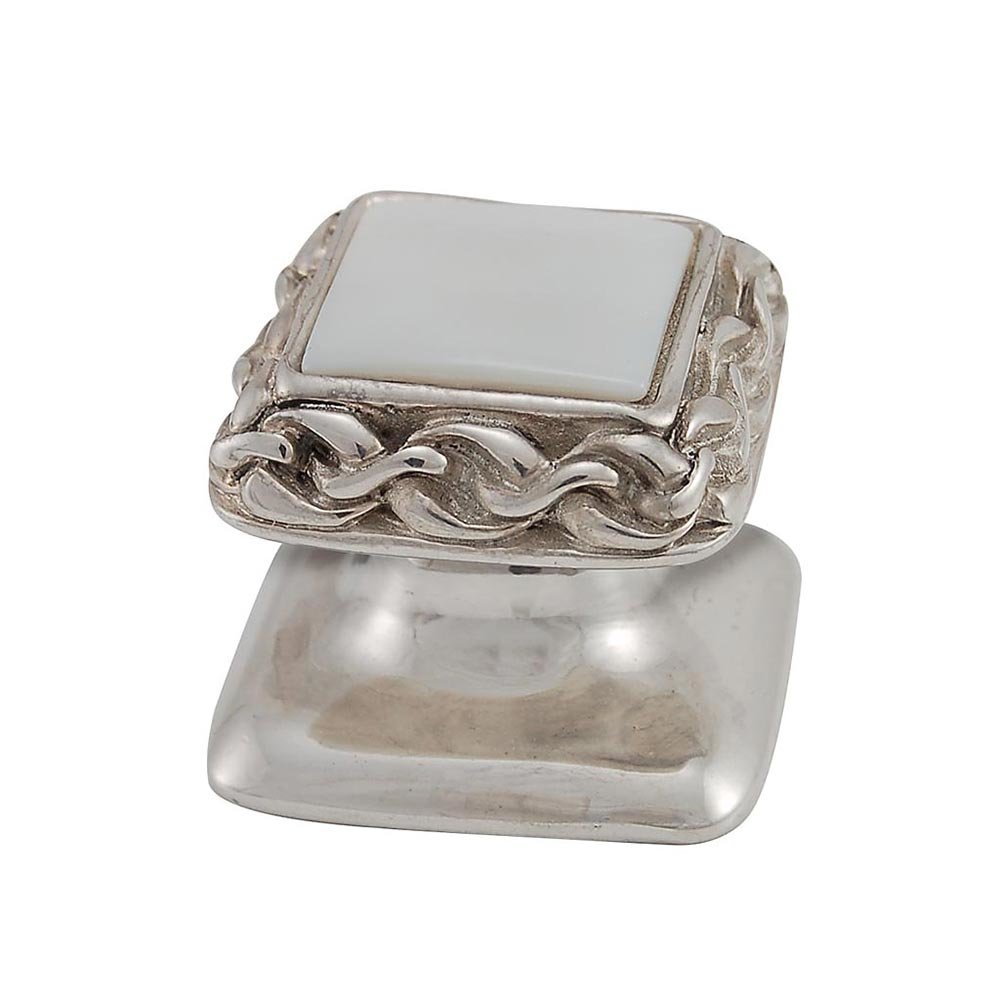 Vicenza Hardware Square Gem Stone Knob Design 2 in Polished Nickel with White Mother Of Pearl Insert