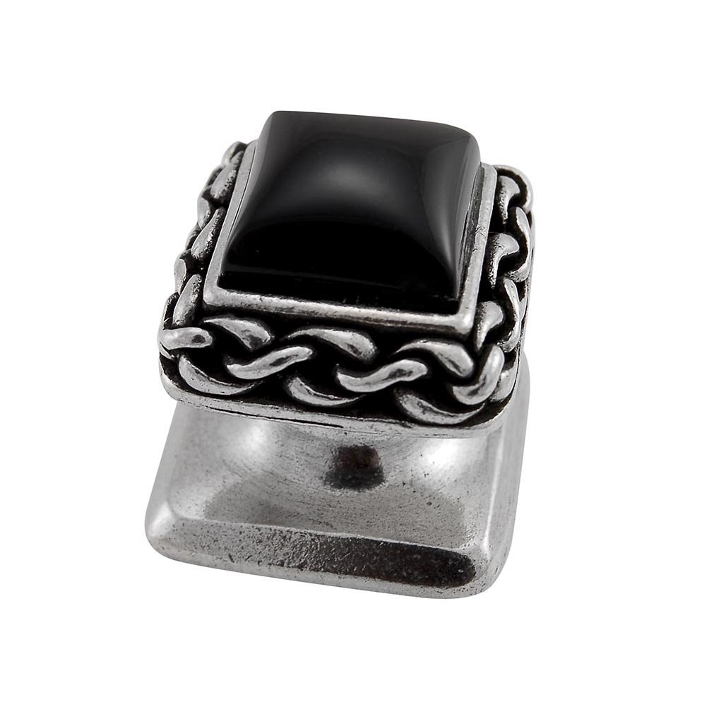 Vicenza Hardware Square Gem Stone Knob Design 2 in Vintage Pewter with Black Onyx Insert