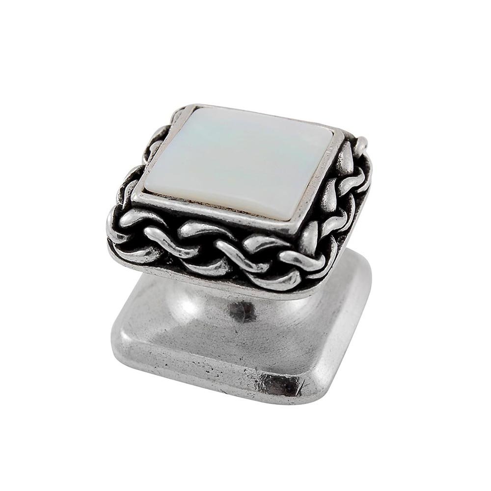 Vicenza Hardware Square Gem Stone Knob Design 2 in Vintage Pewter with White Mother Of Pearl Insert