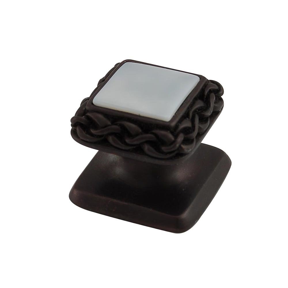 Vicenza Hardware Square Gem Stone Knob Design 2 in Oil Rubbed Bronze with White Mother Of Pearl Insert