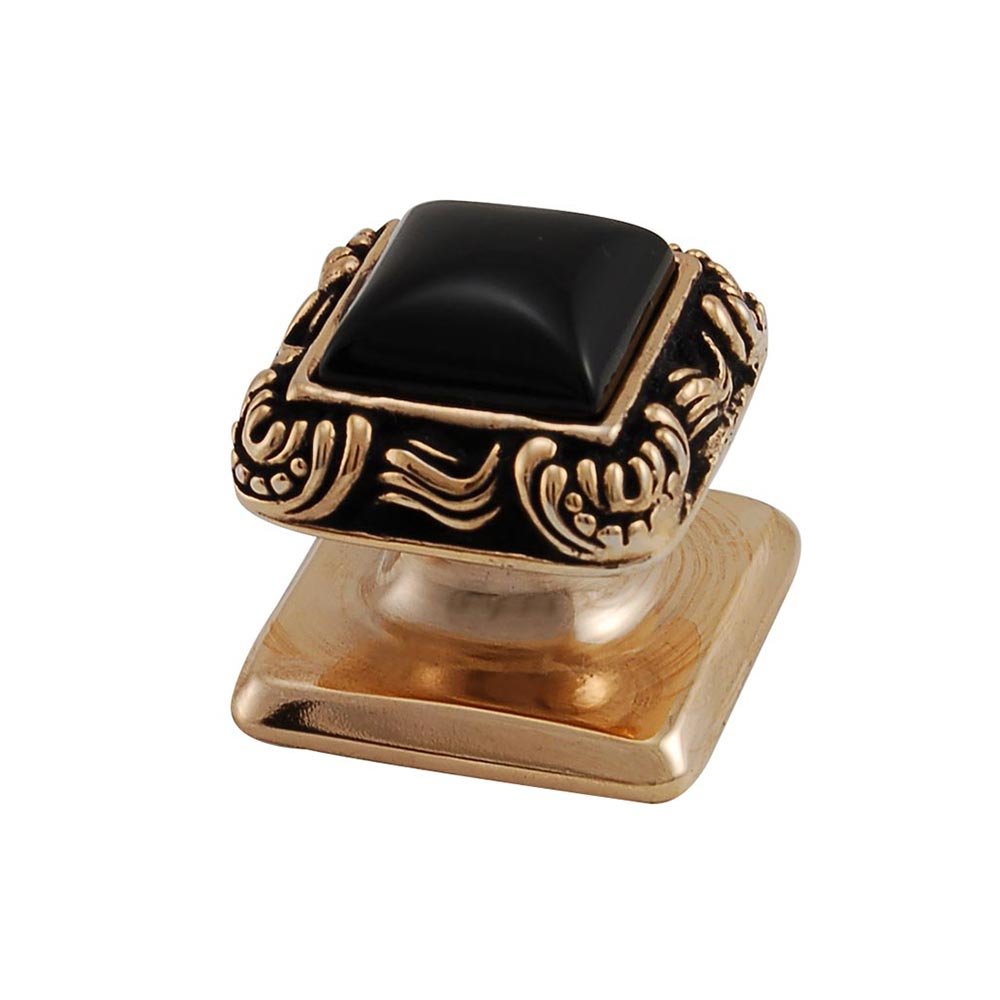 Vicenza Hardware Square Gem Stone Knob Design 3 in Antique Gold with Black Onyx Insert