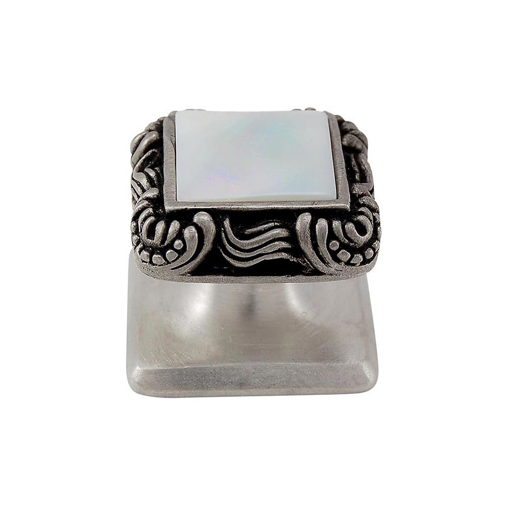 Vicenza Hardware Square Gem Stone Knob Design 3 in Antique Nickel with White Mother Of Pearl Insert