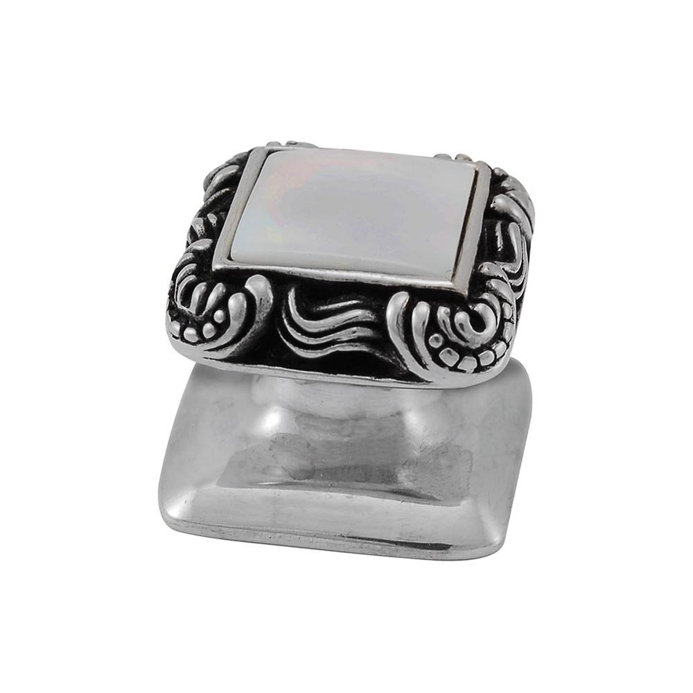 Vicenza Hardware Square Gem Stone Knob Design 3 in Antique Silver with White Mother Of Pearl Insert