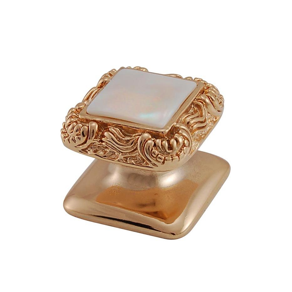 Vicenza Hardware Square Gem Stone Knob Design 3 in Polished Gold with White Mother Of Pearl Insert