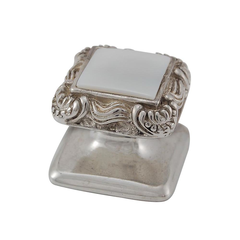 Vicenza Hardware Square Gem Stone Knob Design 3 in Polished Silver with White Mother Of Pearl Insert
