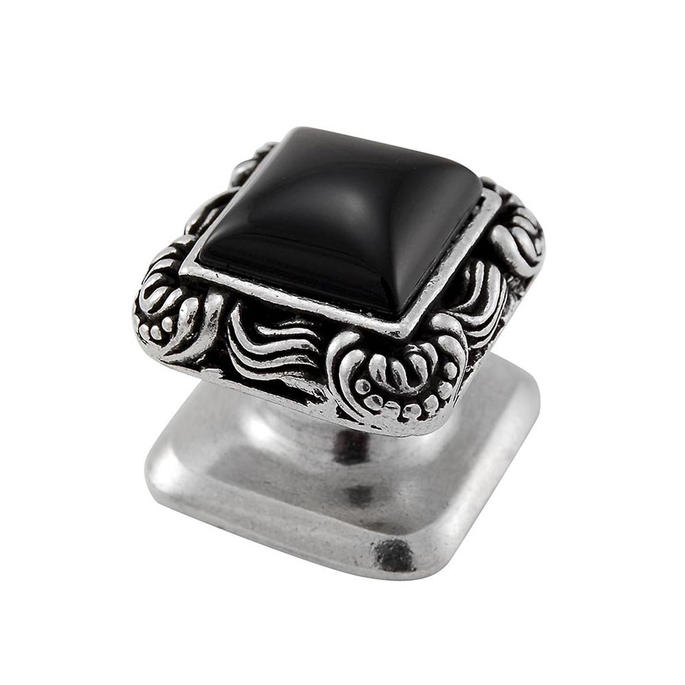 Vicenza Hardware Square Gem Stone Knob Design 3 in Vintage Pewter with Black Onyx Insert