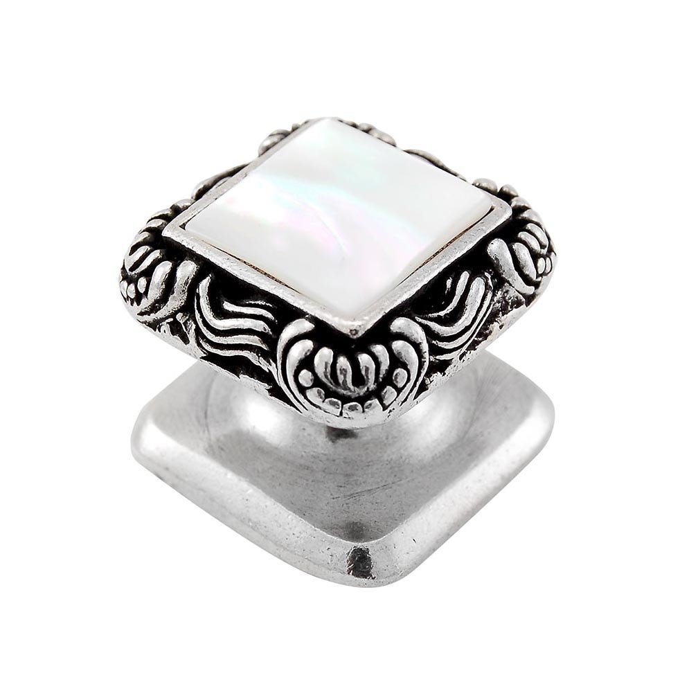 Vicenza Hardware Square Gem Stone Knob Design 3 in Vintage Pewter with White Mother Of Pearl Insert
