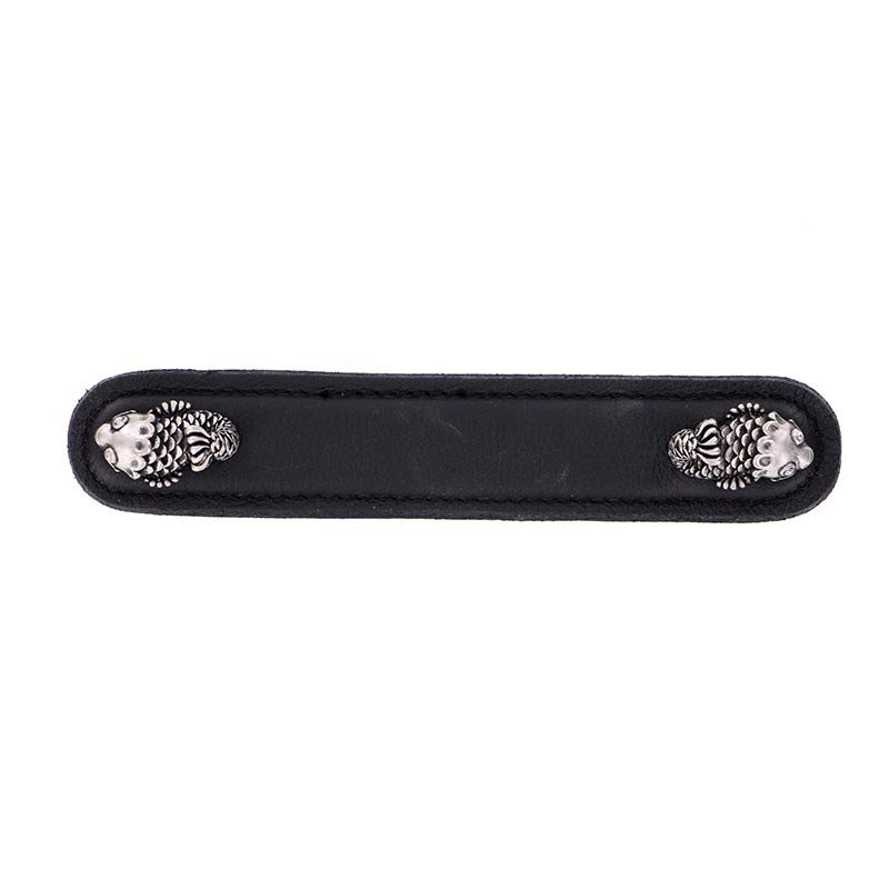 Vicenza Hardware Leather Collection 5" (128mm) Pesci Pull in Black Leather in Antique Nickel