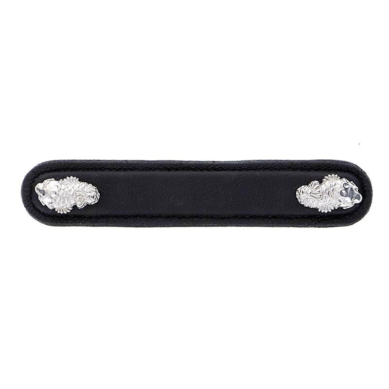 Vicenza Hardware Leather Collection 5" (128mm) Pesci Pull in Black Leather in Polished Nickel