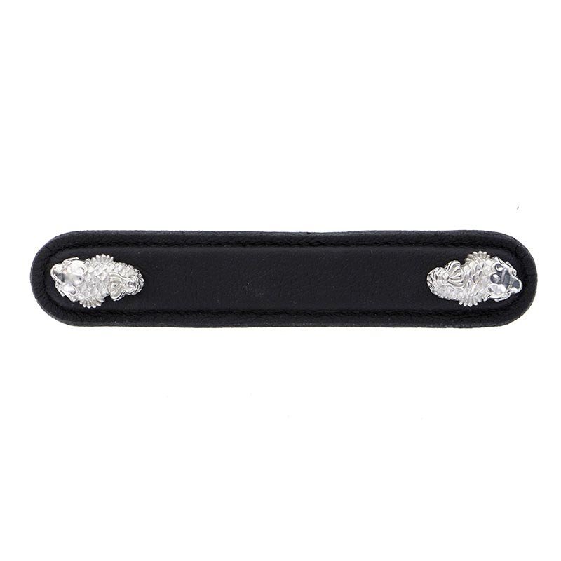 Vicenza Hardware Leather Collection 5" (128mm) Pesci Pull in Black Leather in Polished Silver