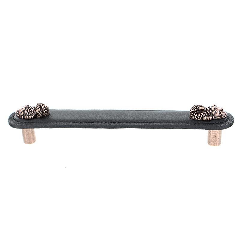 Vicenza Hardware Leather Collection 6" (152mm) Pesci Pull in Black Leather in Antique Copper