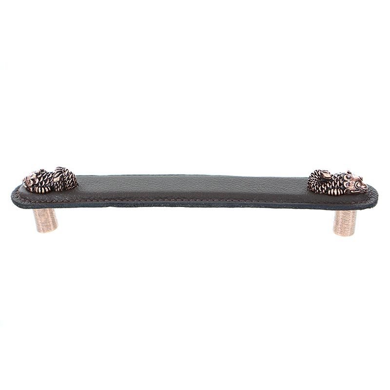 Vicenza Hardware Leather Collection 6" (152mm) Pesci Pull in Brown Leather in Antique Copper