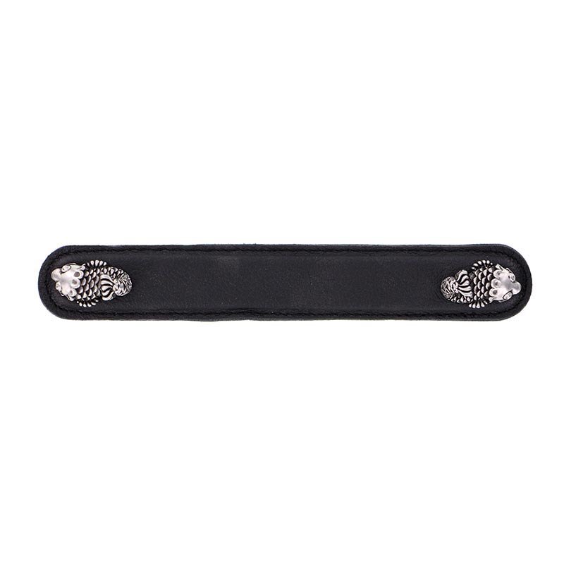 Vicenza Hardware Leather Collection 6" (152mm) Pesci Pull in Black Leather in Antique Nickel