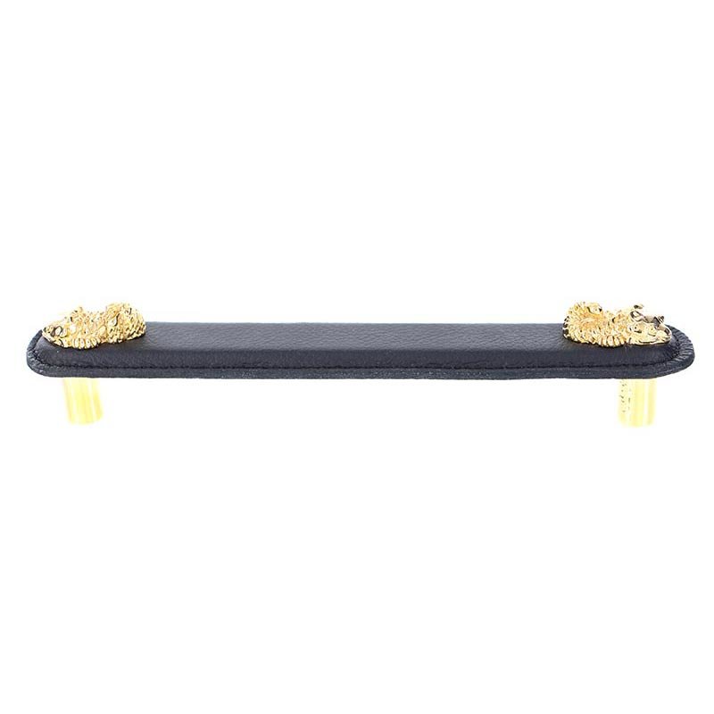 Vicenza Hardware Leather Collection 6" (152mm) Pesci Pull in Black Leather in Polished Gold