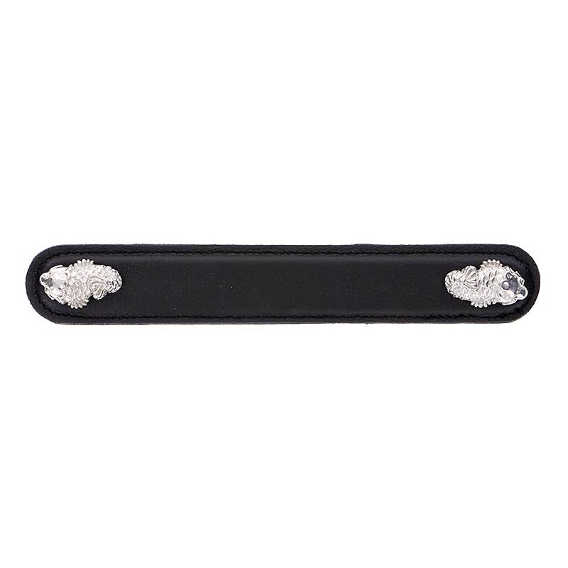 Vicenza Hardware Leather Collection 6" (152mm) Pesci Pull in Black Leather in Polished Nickel
