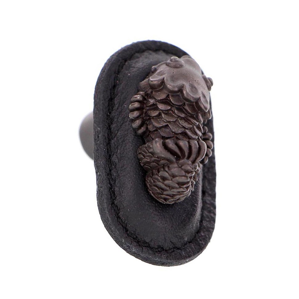 Vicenza Hardware Leather Collection Pesci Knob in Black Leather in Oil Rubbed Bronze