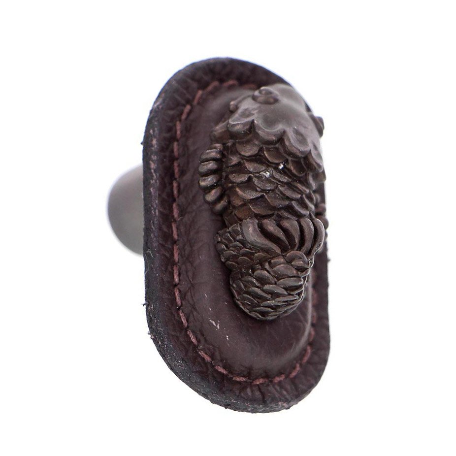 Vicenza Hardware Leather Collection Pesci Knob in Brown Leather in Oil Rubbed Bronze