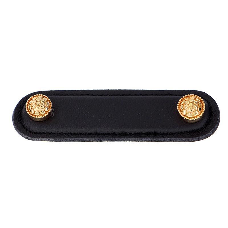 Vicenza Hardware Leather Collection 3" (76mm) Puccini Pull in Black Leather in Polished Gold