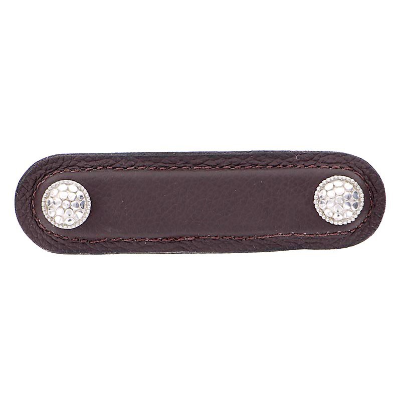 Vicenza Hardware Leather Collection 3" (76mm) Puccini Pull in Brown Leather in Polished Nickel