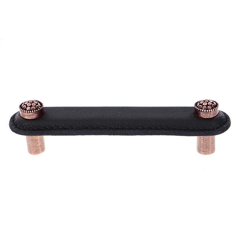 Vicenza Hardware Leather Collection 4" (102mm) Puccini Pull in Black Leather in Antique Copper