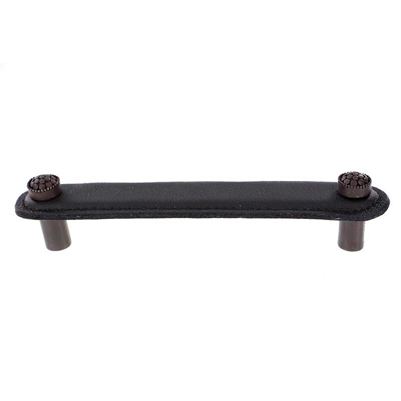 Vicenza Hardware Leather Collection 5" (128mm) Puccini Pull in Black Leather in Oil Rubbed Bronze