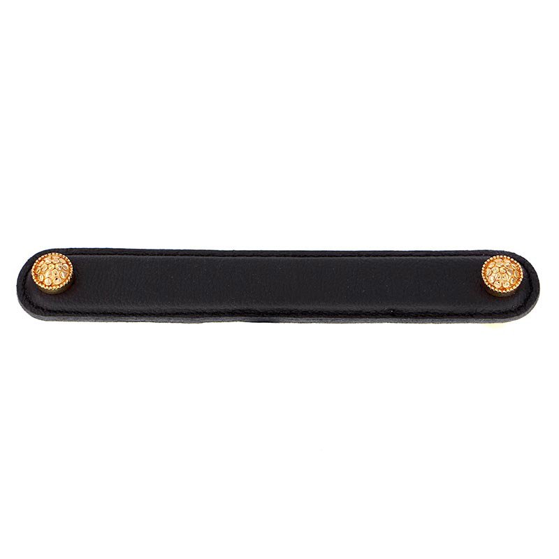 Vicenza Hardware Leather Collection 6" (152mm) Puccini Pull in Black Leather in Polished Gold