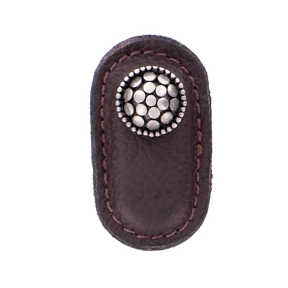 Vicenza Hardware Leather Collection Puccini Knob in Brown Leather in Antique Nickel