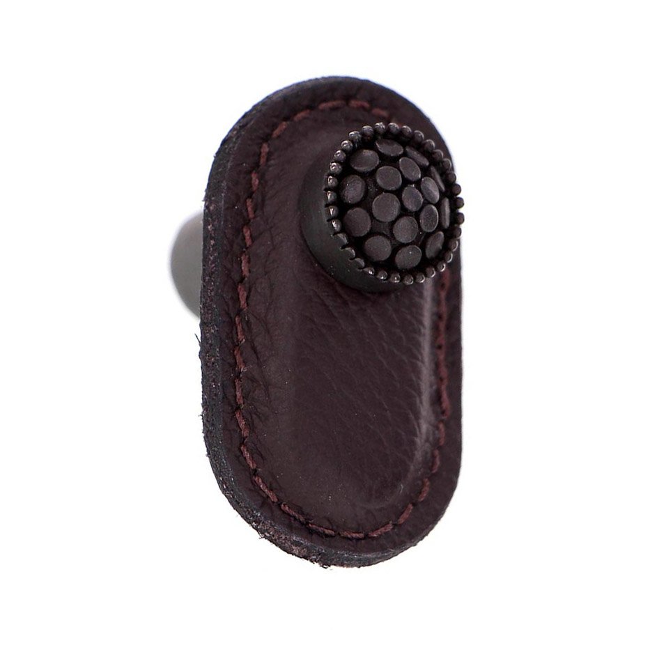 Vicenza Hardware Leather Collection Puccini Knob in Brown Leather in Oil Rubbed Bronze