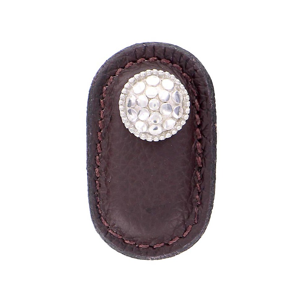 Vicenza Hardware Leather Collection Puccini Knob in Brown Leather in Polished Nickel