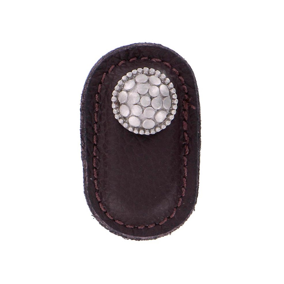 Vicenza Hardware Leather Collection Puccini Knob in Brown Leather in Satin Nickel