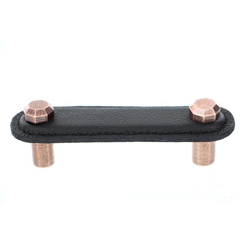 Vicenza Hardware Leather Collection 3" (76mm) Carducci Pull in Black Leather in Antique Copper