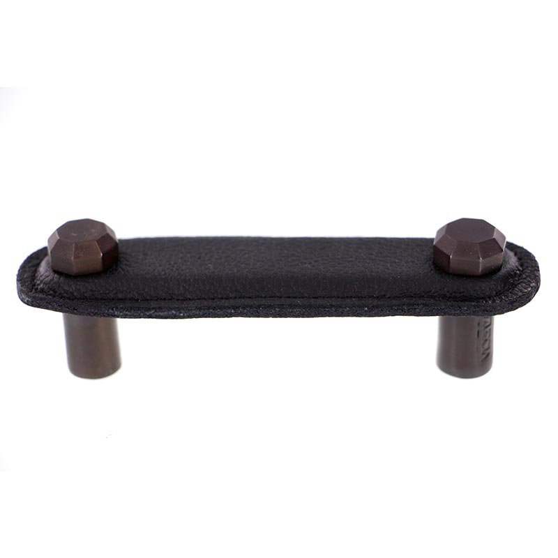 Vicenza Hardware Leather Collection 3" (76mm) Carducci Pull in Black Leather in Oil Rubbed Bronze