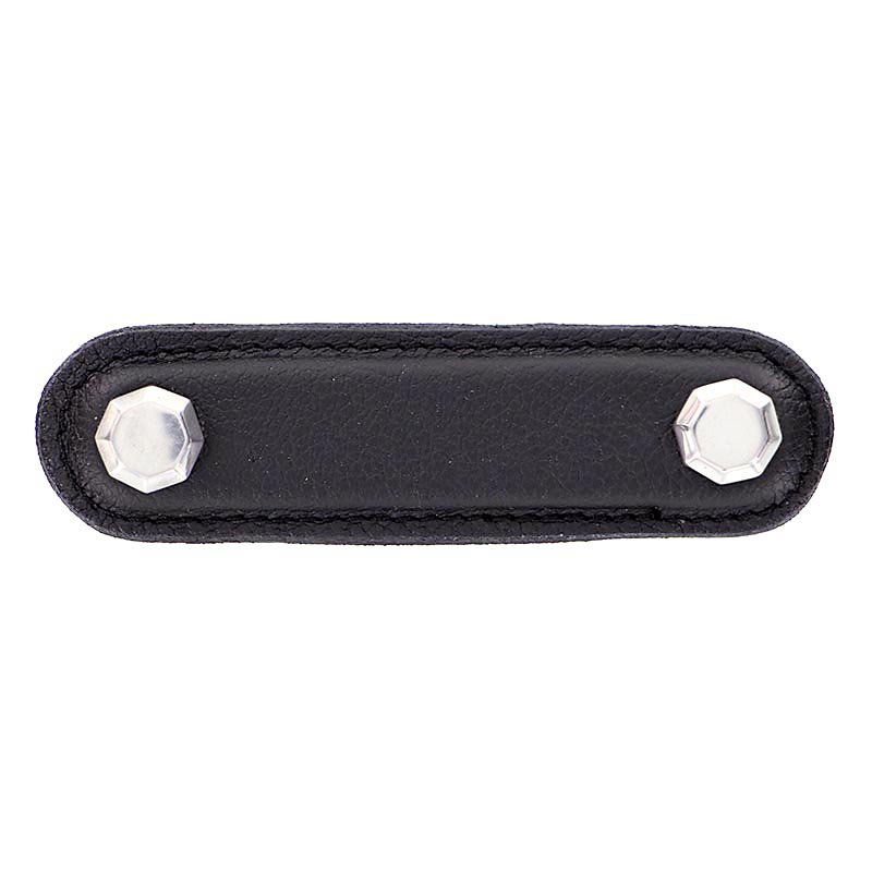 Vicenza Hardware Leather Collection 3" (76mm) Carducci Pull in Black Leather in Polished Nickel