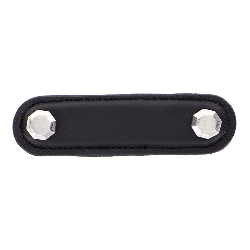 Vicenza Hardware Leather Collection 3" (76mm) Carducci Pull in Black Leather in Vintage Pewter